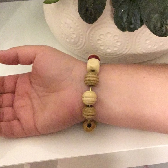 COPY - New Handmade red and tan wooden stretchy string bracelet - Picture 2 of 3